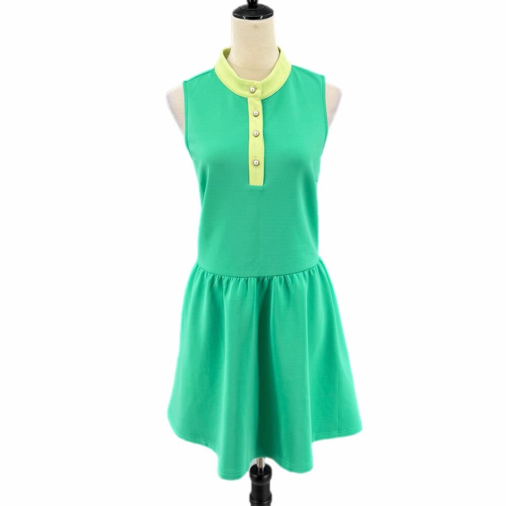 SSYS The Label Green Two-Tone Fit and Flare Fun Bright Preppy Vibrant Dress